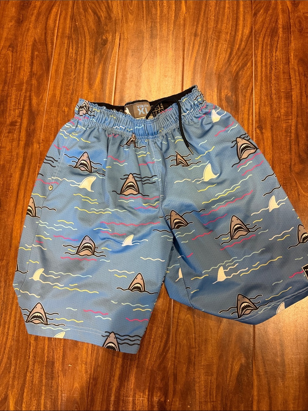 Blue Shark Print Lacrosse Unlimited Shorts Size YXL
